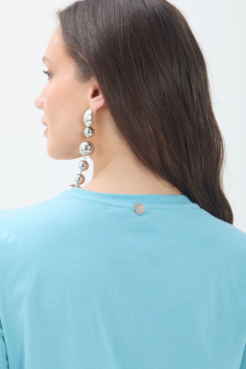 T-Shirt Bordado Floral Strass ACT Feminino Misty Blue