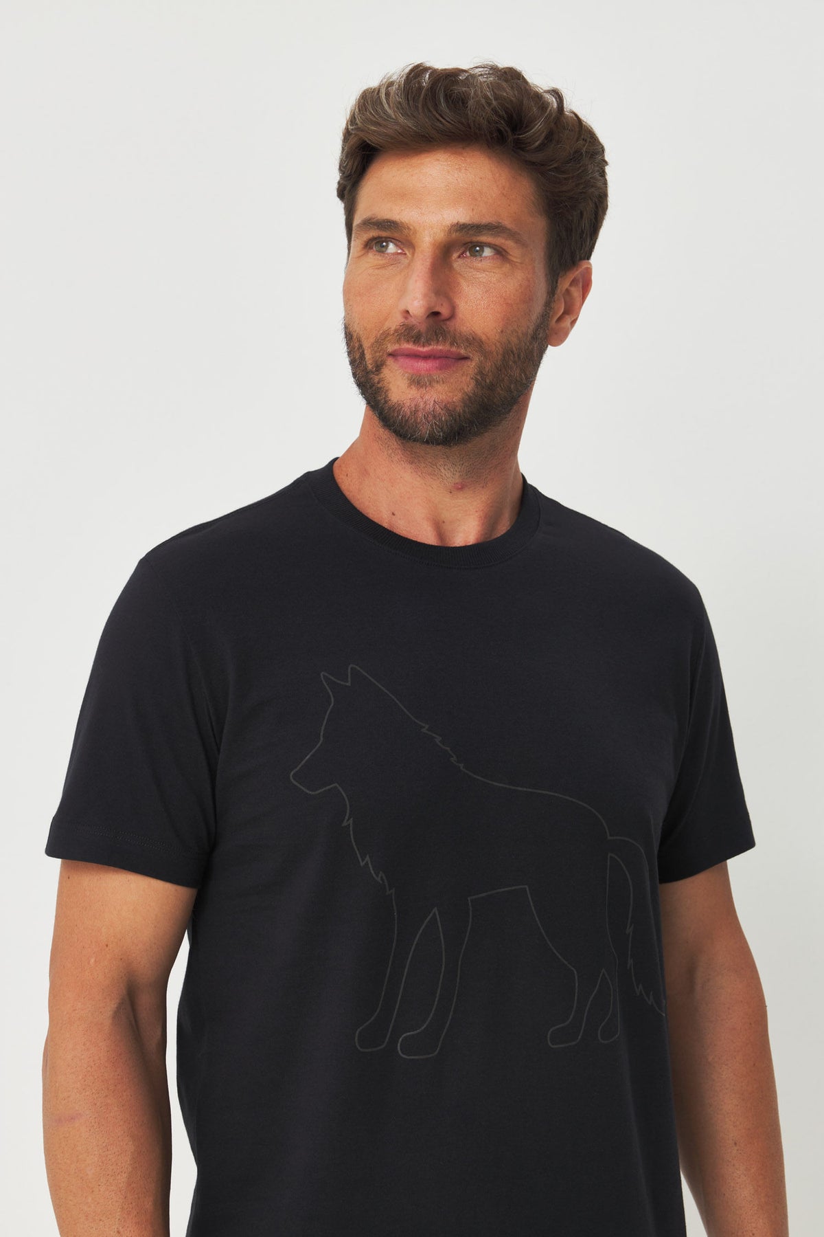 Camiseta Lobo Minimal Masculina Acostamento Preto