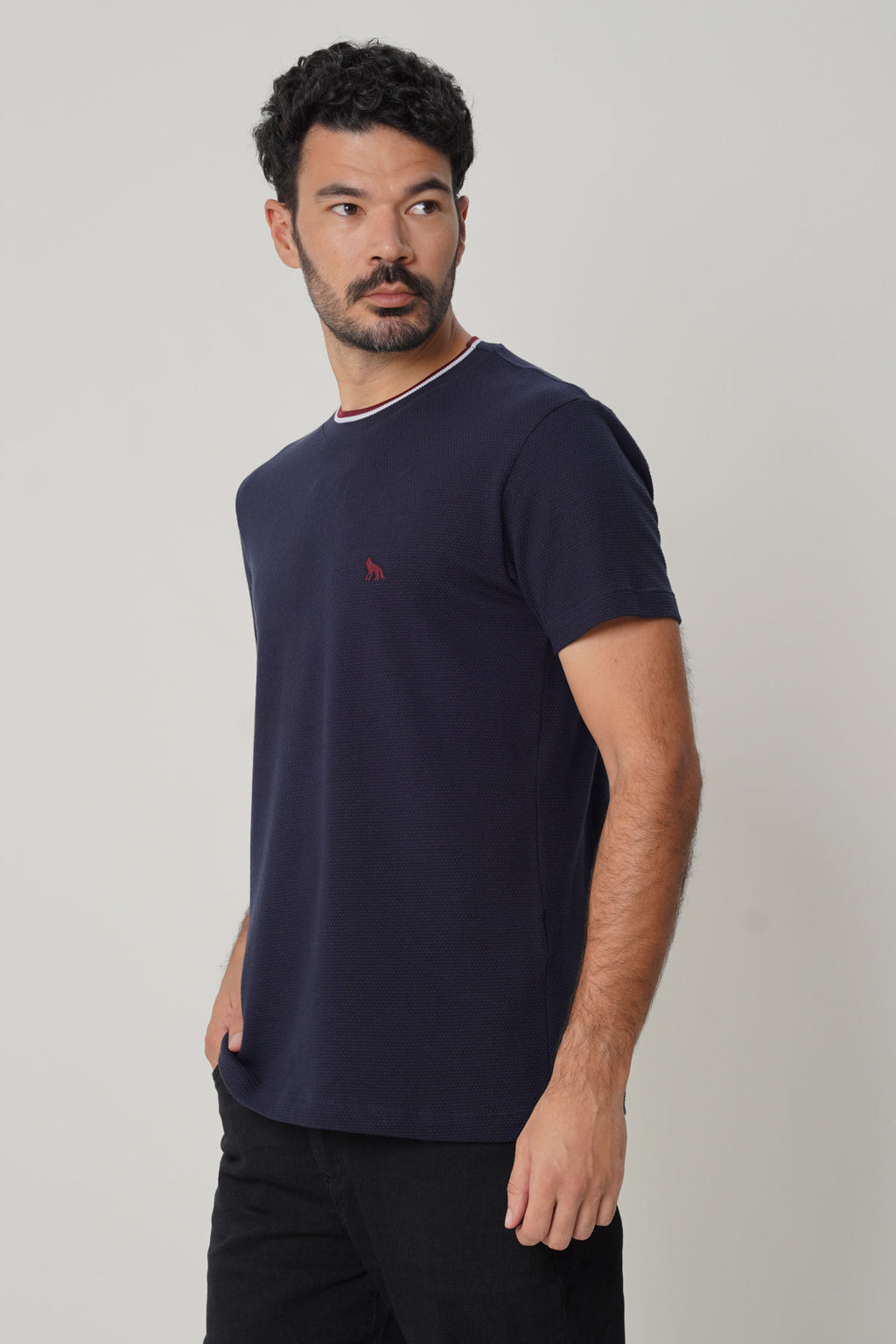 Camiseta Casual Com Bordado Masculina Acostamento Marinho