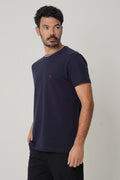 Camiseta Casual Com Bordado Masculina Acostamento Marinho
