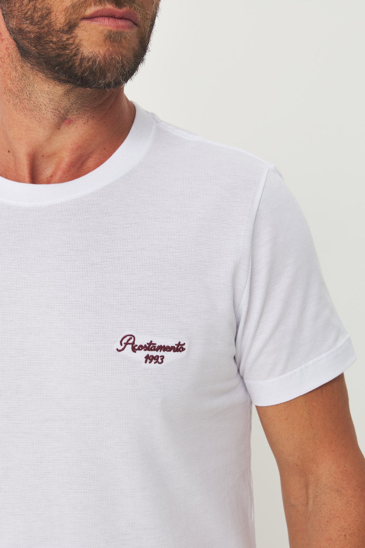 Camiseta Elastano Casual Minimal Masculina Acostamento Branco