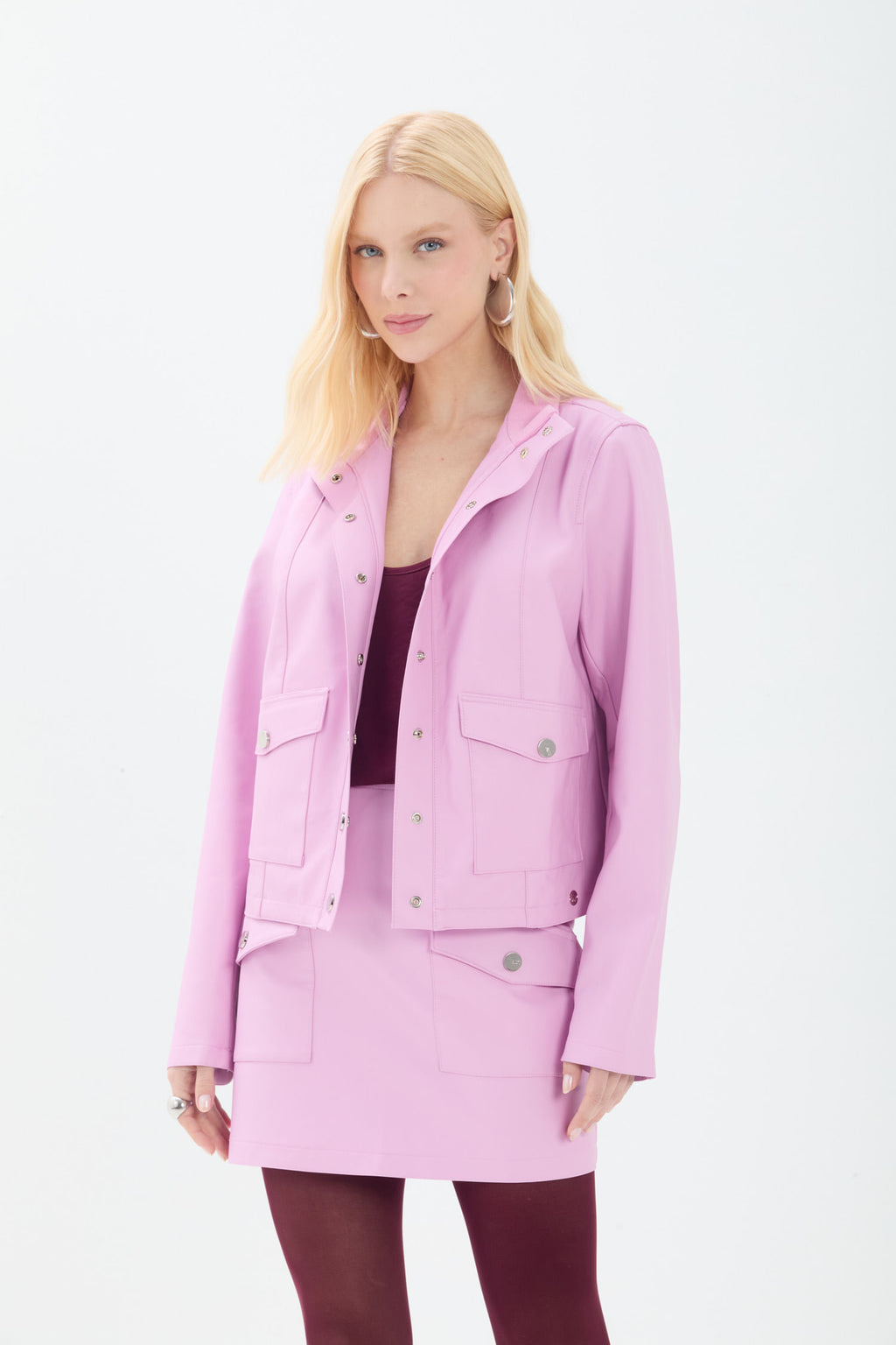 Saia PU Com Bolsos ACT Feminina Pink Sunset