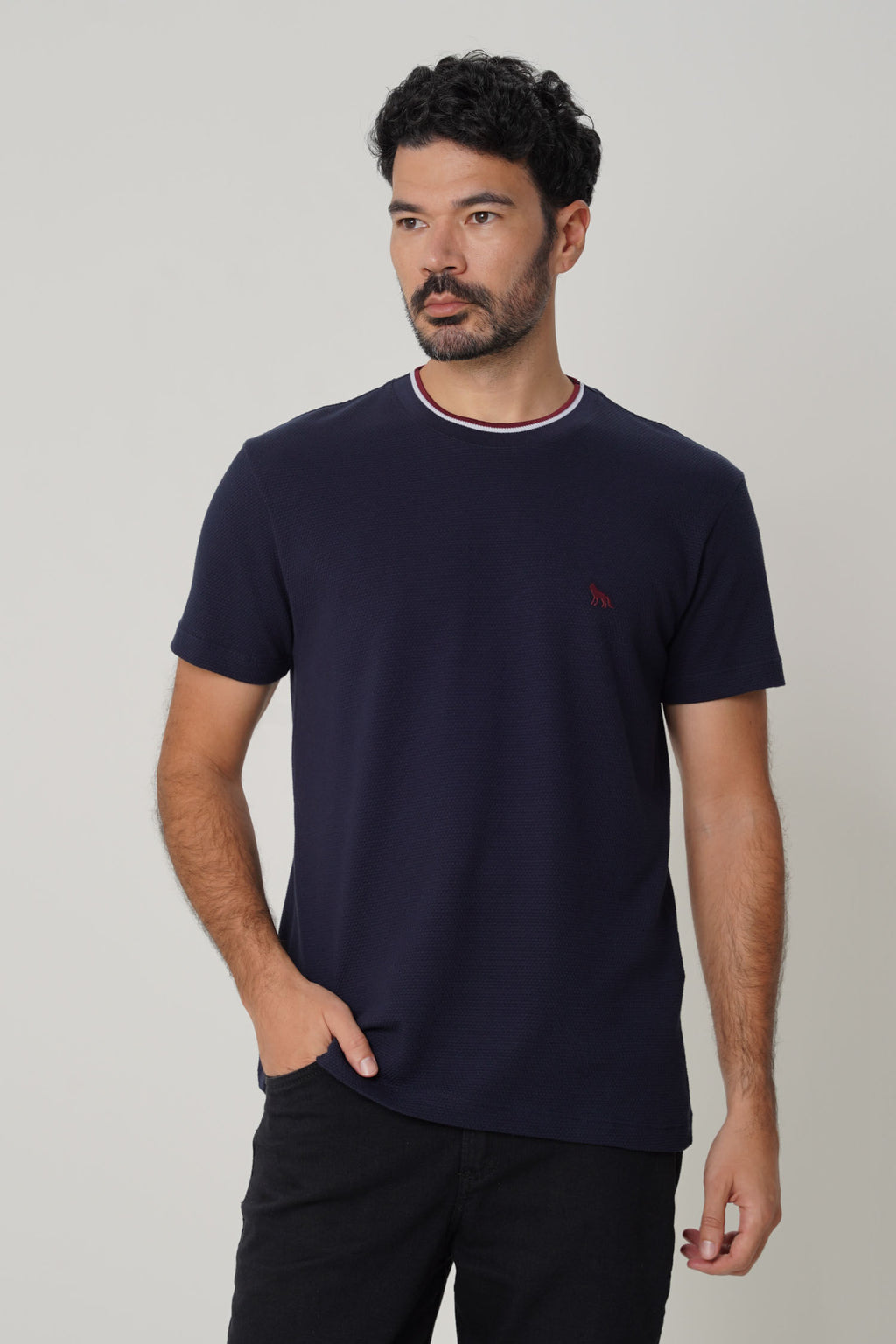 Camiseta Casual Com Bordado Masculina Acostamento Marinho