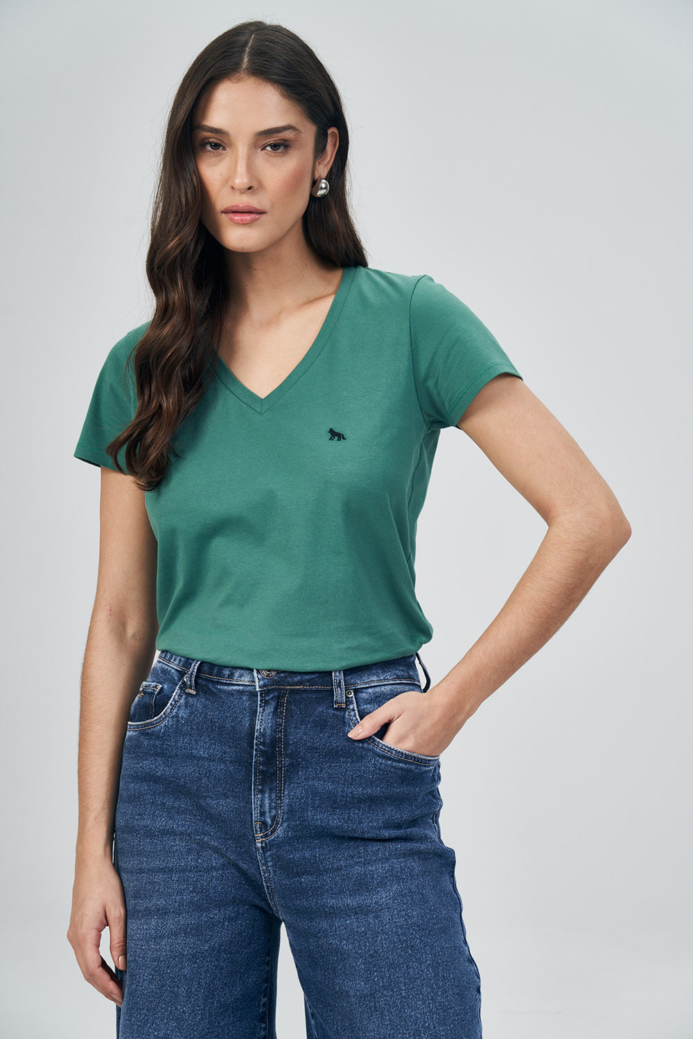 T-Shirt Gola V Feminina Acostamento Preto