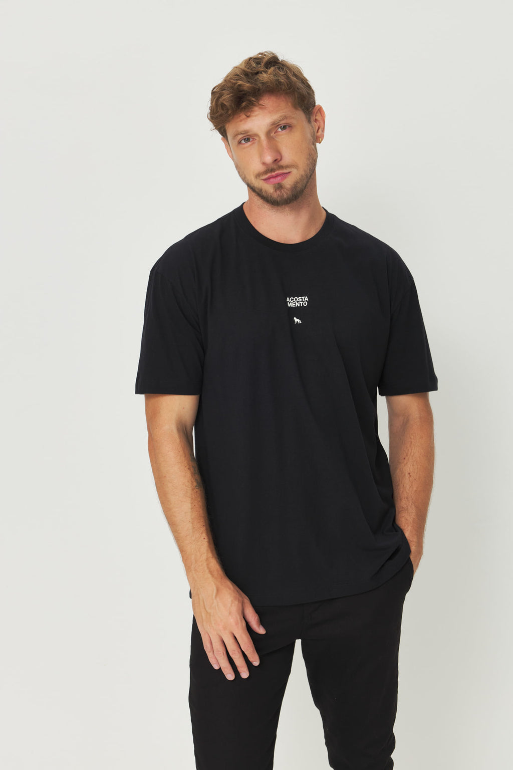 Camiseta Big Shirt Estampa Costas Masculina Acostamento Preto