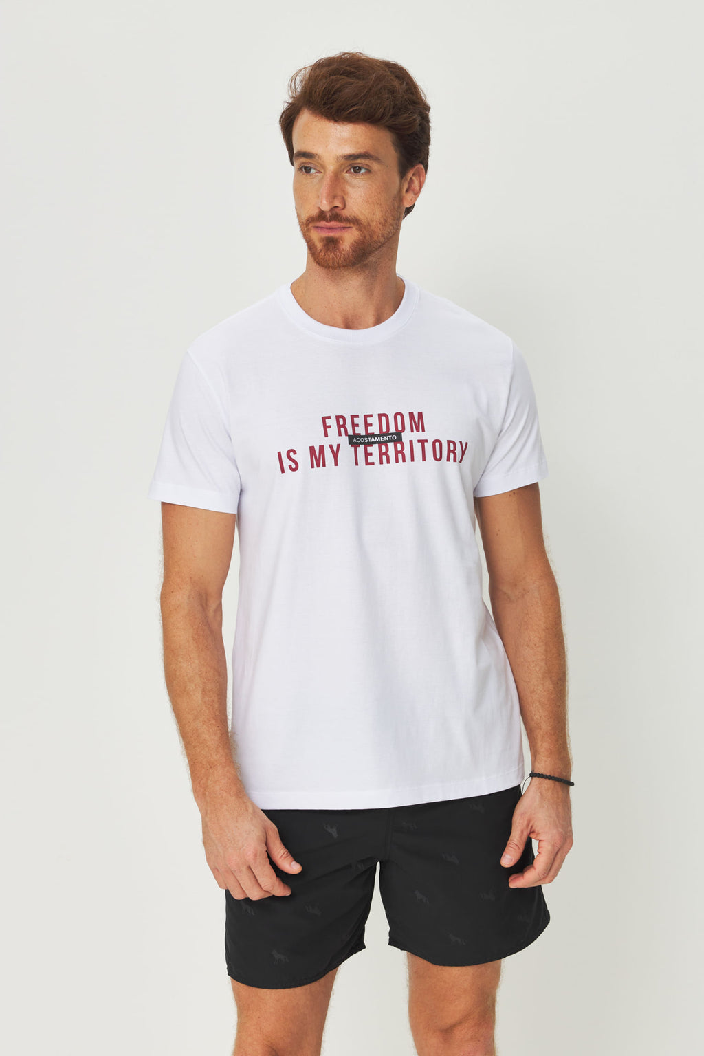 Camiseta Estampa Casual Masculina Acostamento Branco