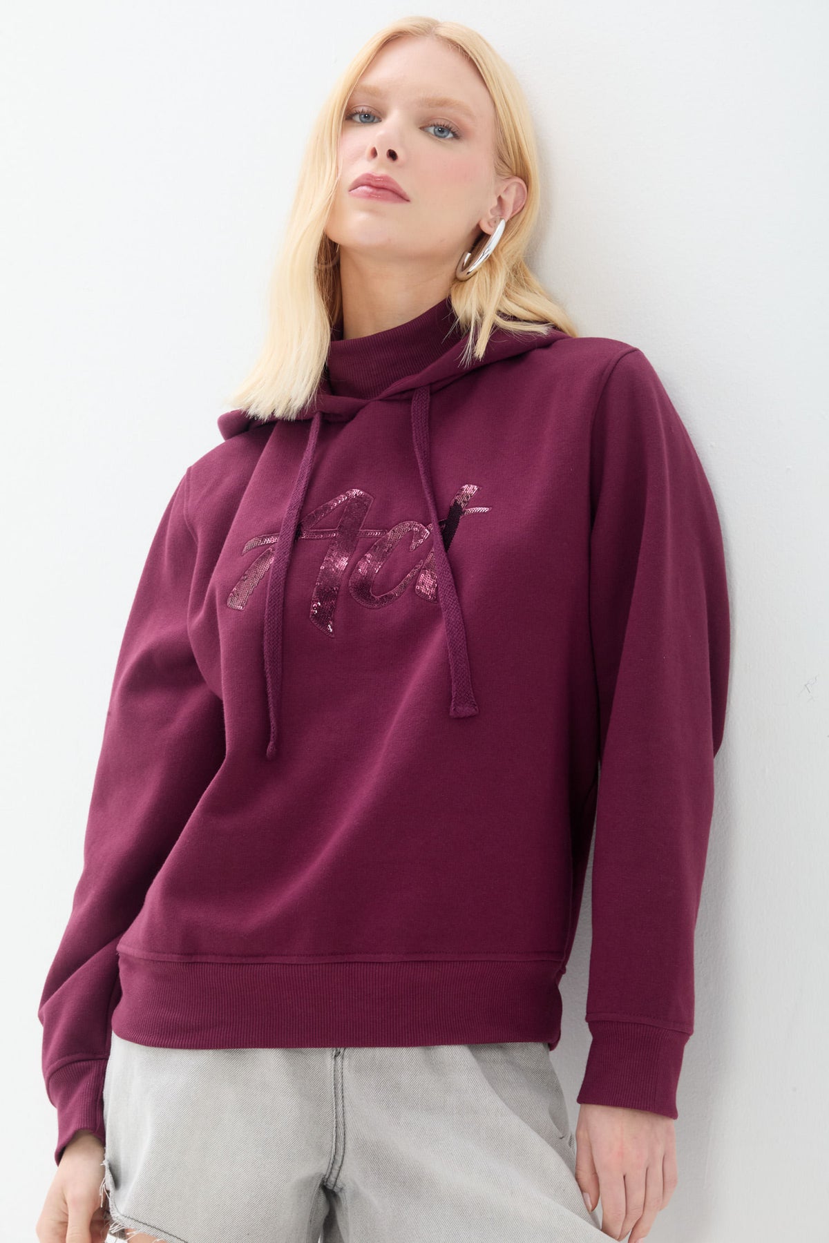 Blusão Moletom Shine Com Capuz ACT Feminino Deep Ruby