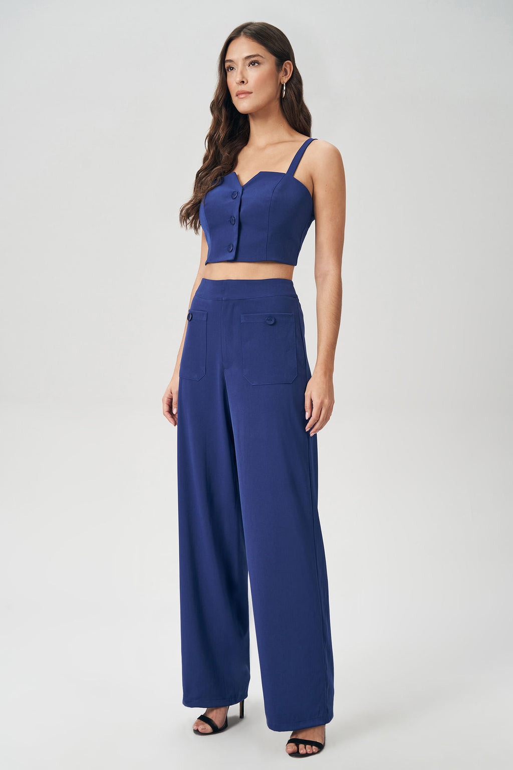 Top Alfaiataria Botões Feminino Acostamento Ultramarine