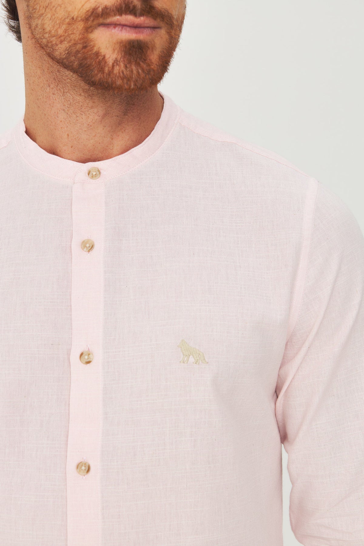 Camisa Manga Longa Gola Padre Masculina Acostamento Rosa
