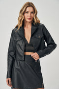 Jaqueta Black PU Cropped Feminina Acostamento Lichia