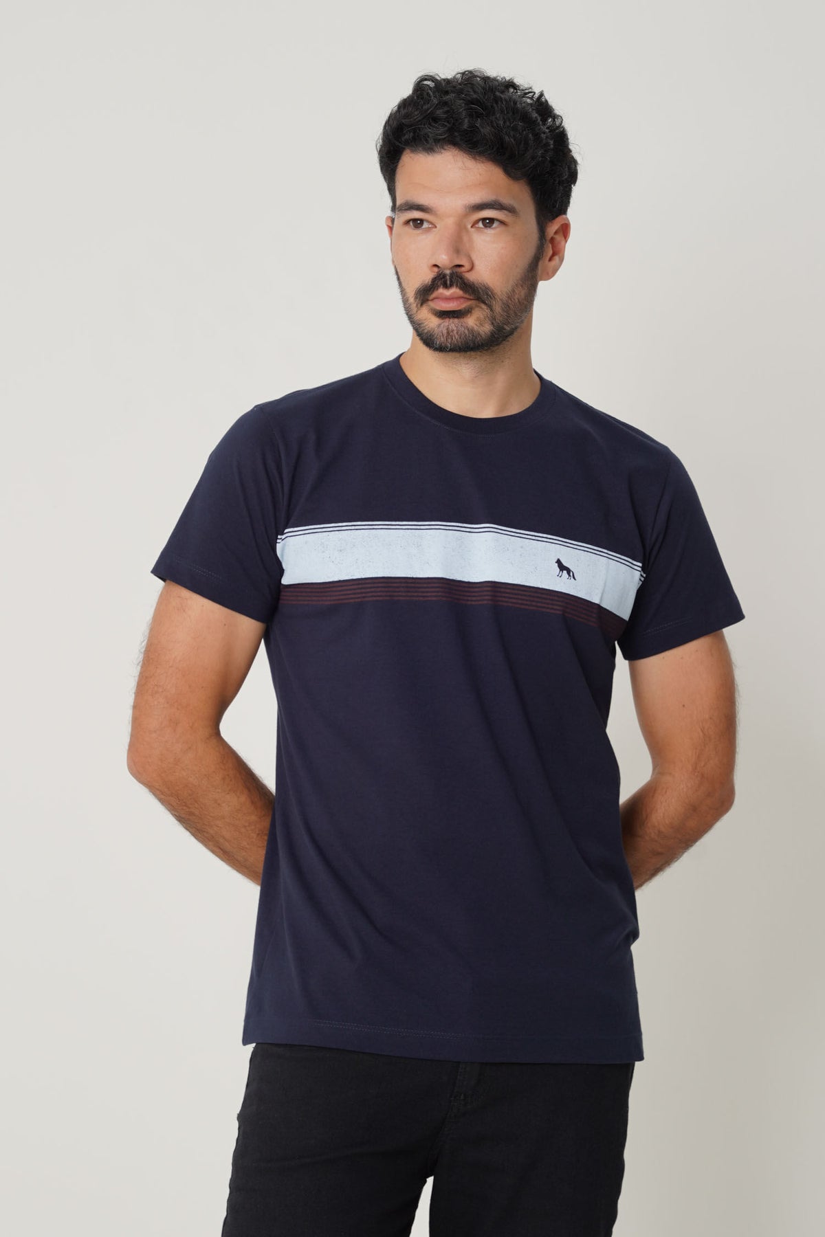 Camiseta Manga Curta Casual Masculina Acostamento Marinho
