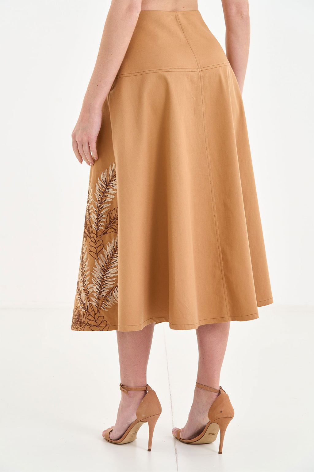 Saia Sarja Midi Bordada ACT Feminino Fendi