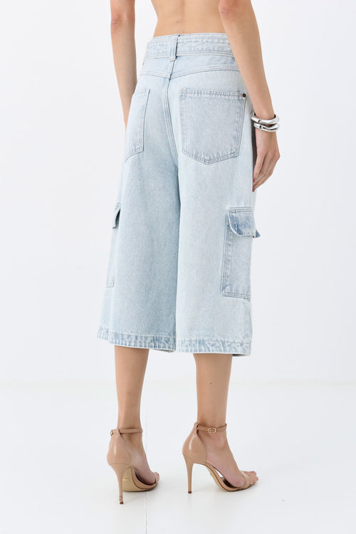 Bermuda Jeans Jorts Cintura Alta ACT Feminino Jeans Claro