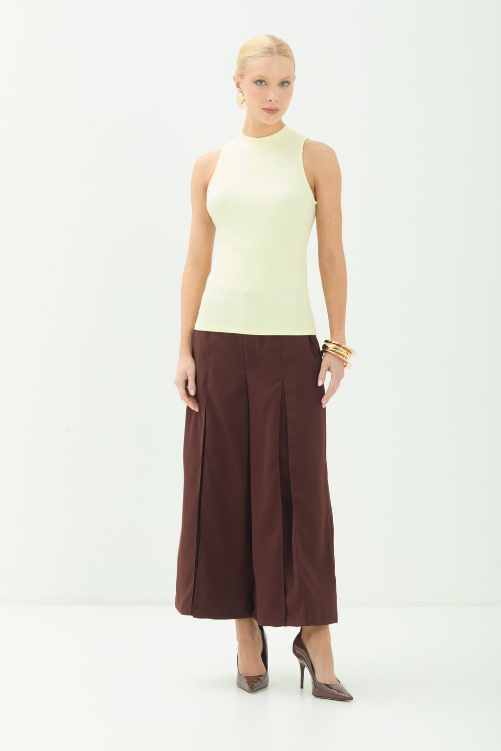 Blusa Canelada Gola Alta  ACT Feminino Light Yellow