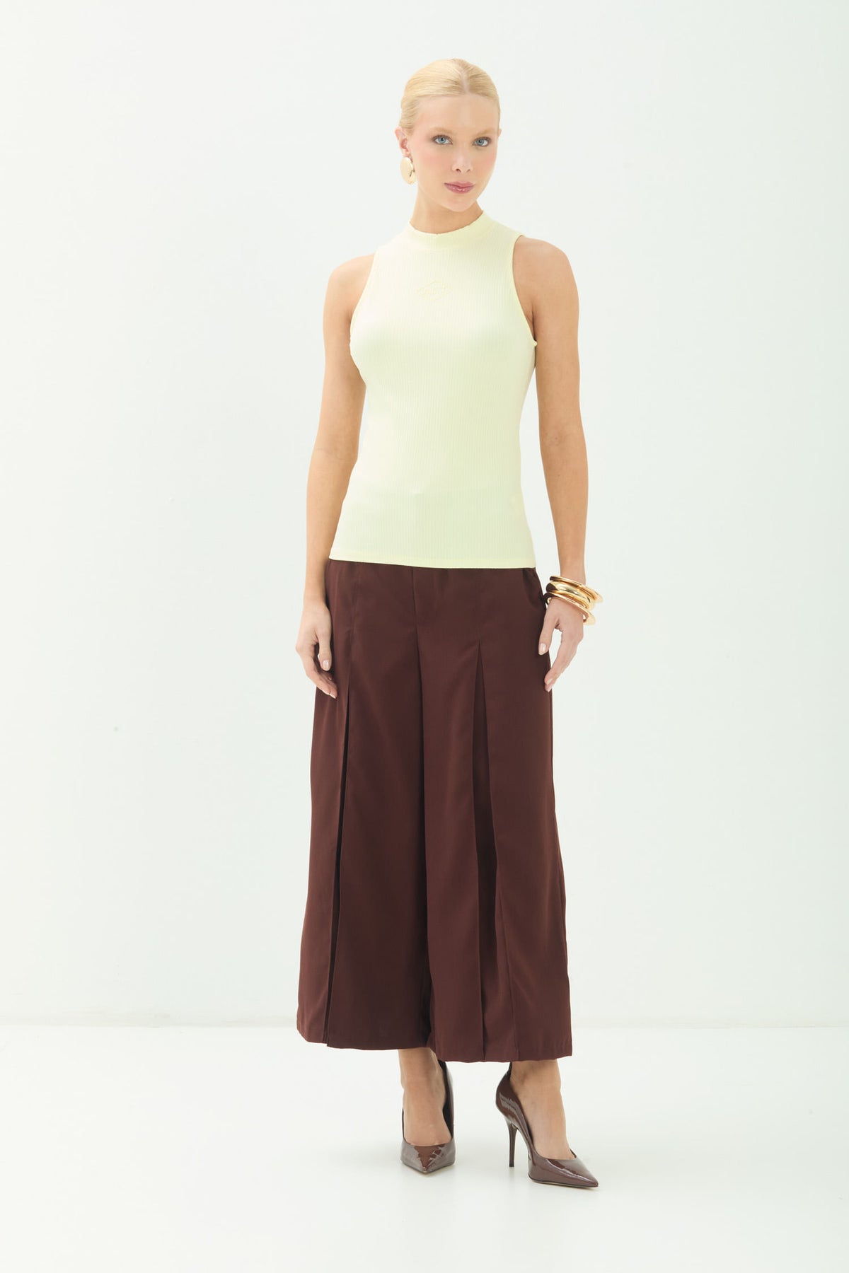 Blusa Canelada Gola Alta  ACT Feminino Light Yellow