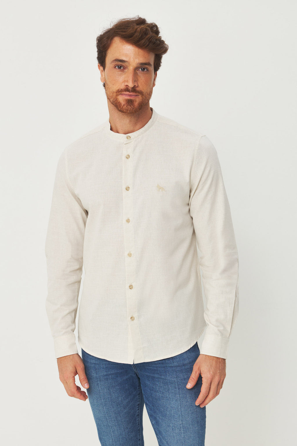 Camisa Manga Longa Gola Padre Masculina Acostamento Off White