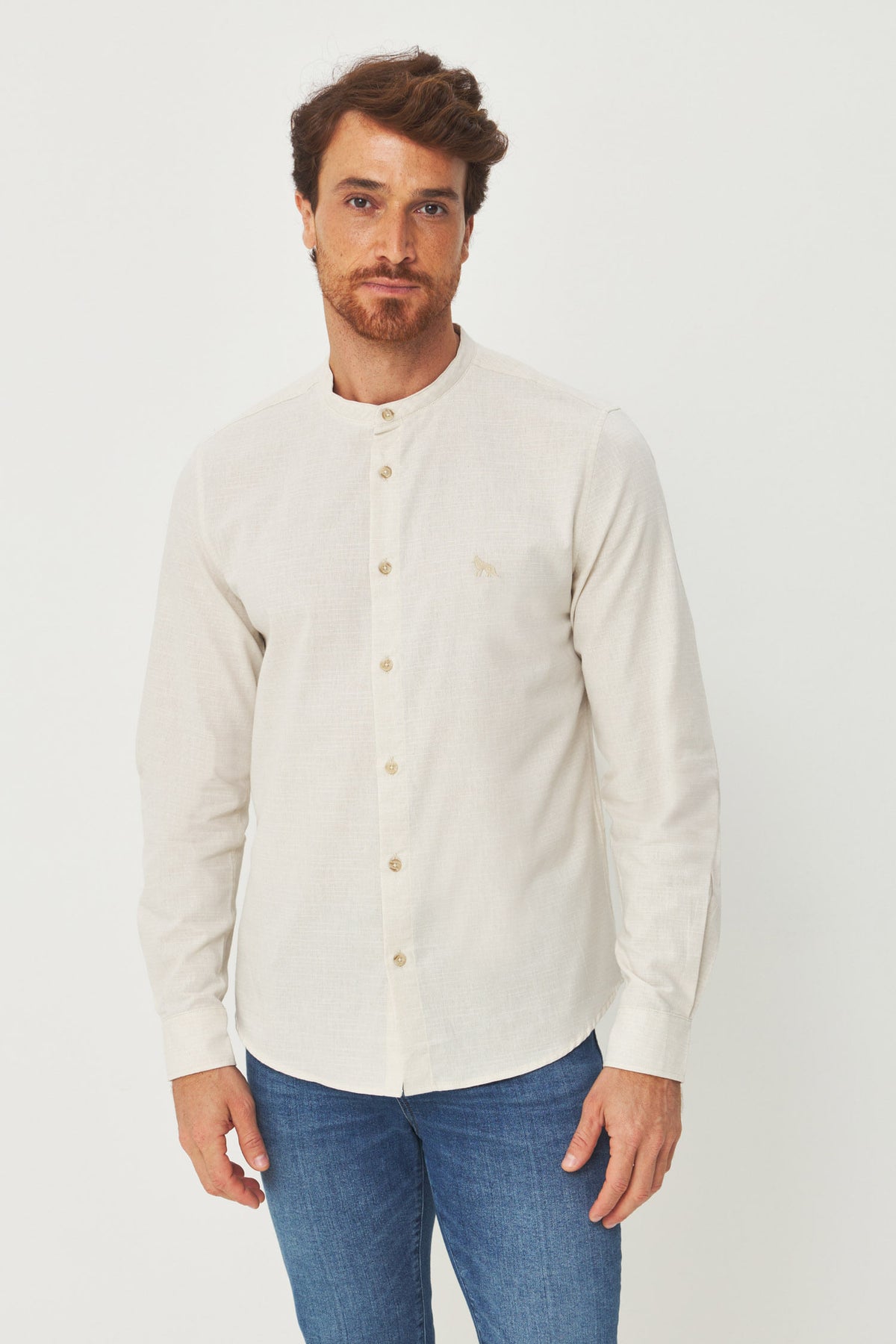 Camisa Manga Longa Gola Padre Masculina Acostamento Off White
