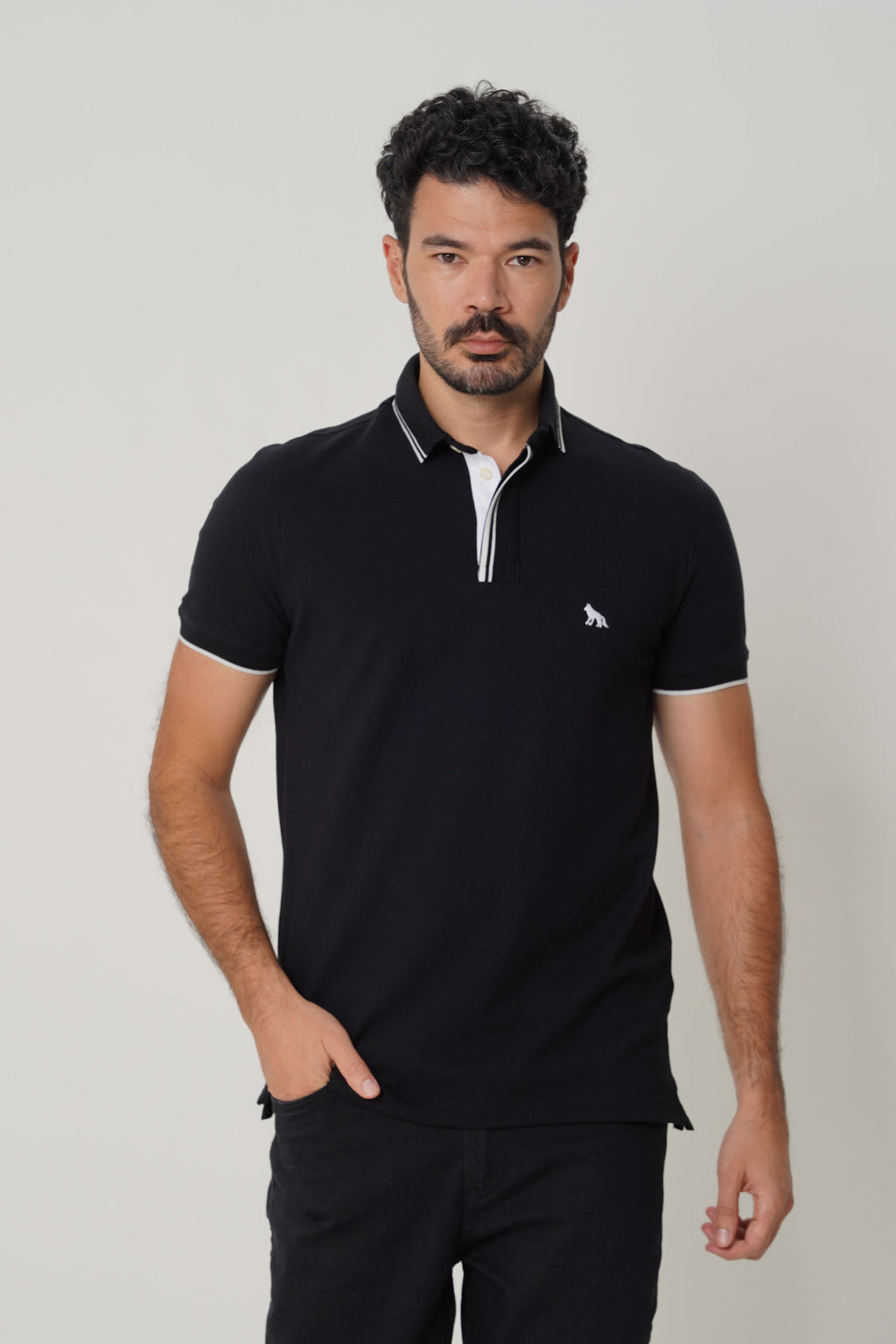 Polo Gola Contrastante Masculina Acostamento Preto