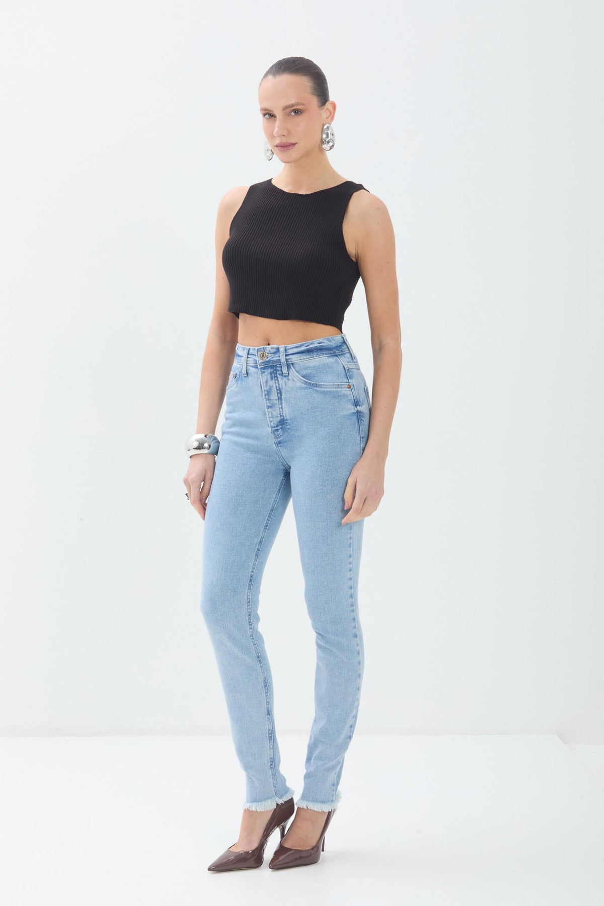 Calça Jeans Skinny Casual ACT Feminina Jeans Claro