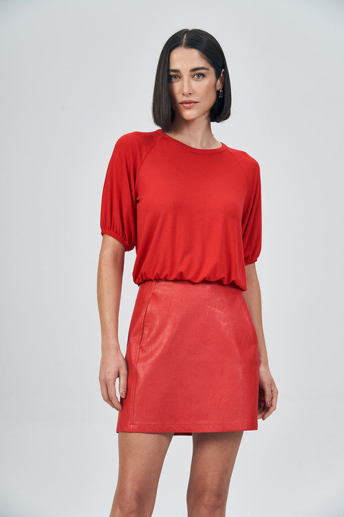 Blusa Manga Balonê Feminina Acostamento Red Velvet