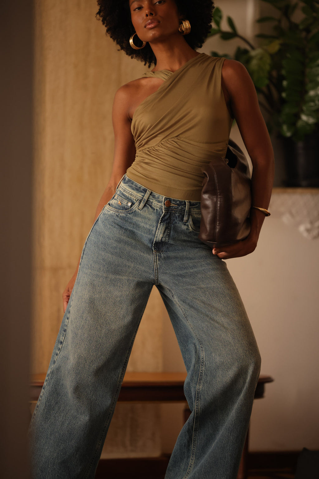 Body De Tule Drapeado Assimétrico ACT Feminino Fresh Olive