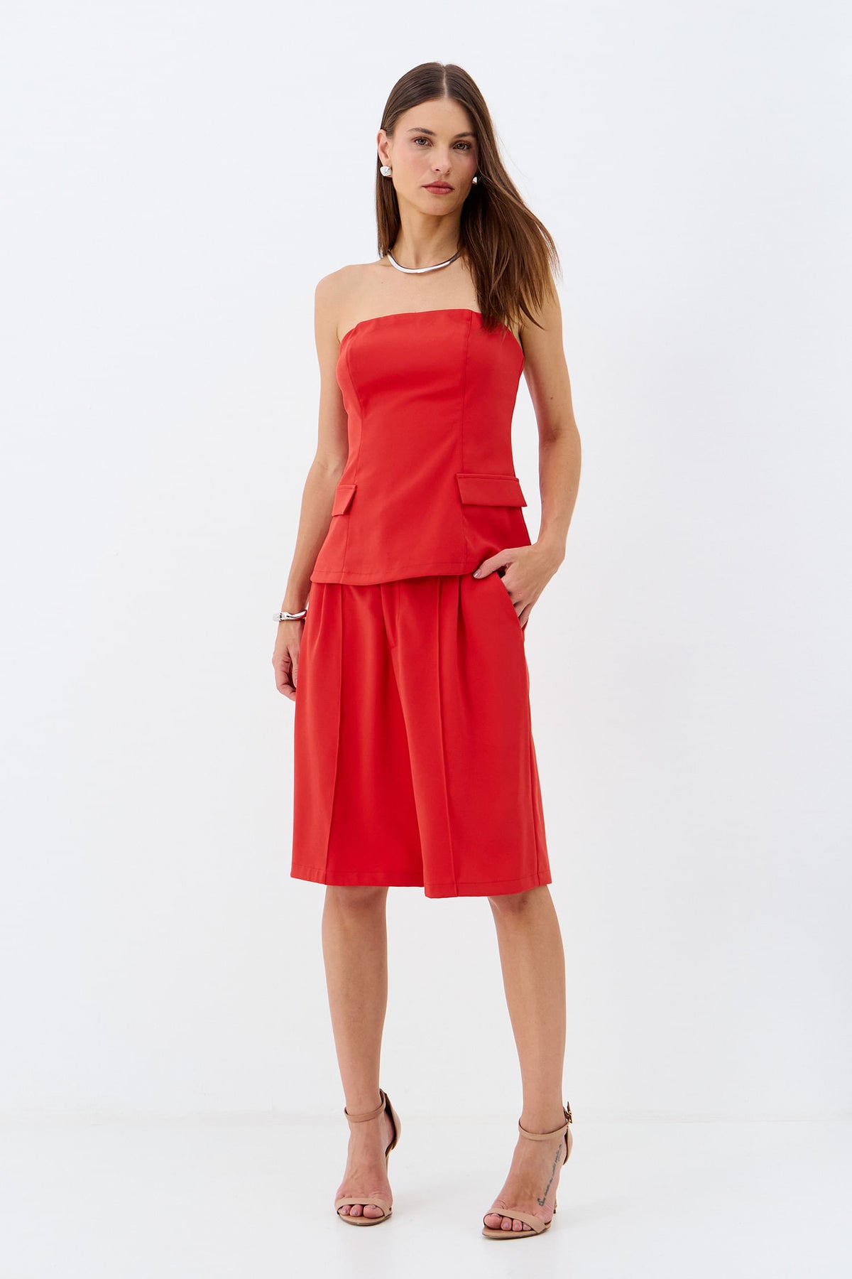 Blusa Alfaiataria Sem Alça ACT Feminino Hot Red