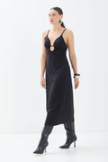 Vestido Midi Alça Fina Vazado ACT Feminino Preto