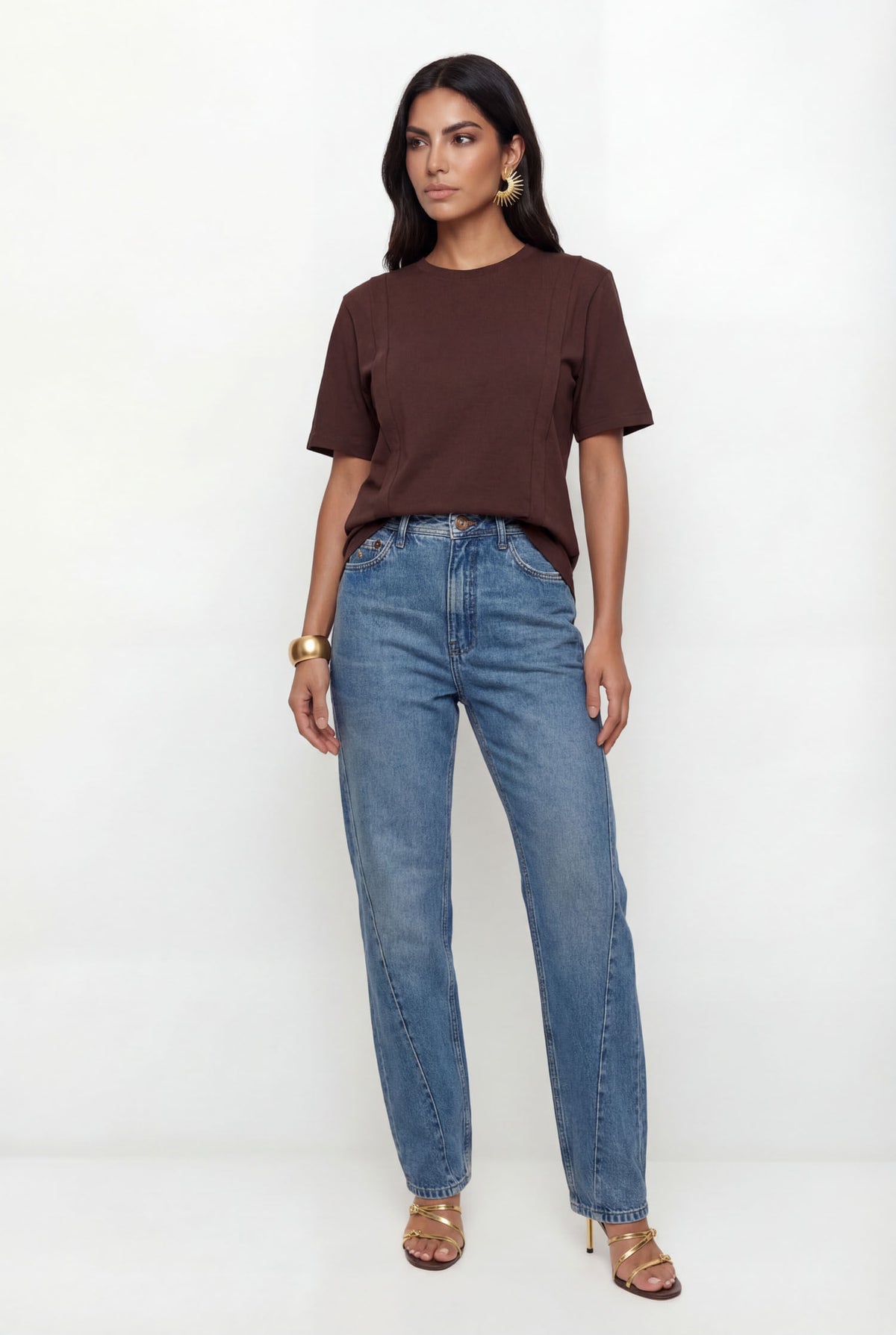 T-Shirt Acinturada Com Pregas ACT Feminina Deep Brown
