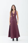 Vestido Longo Em PU ACT Feminino Deep Ruby
