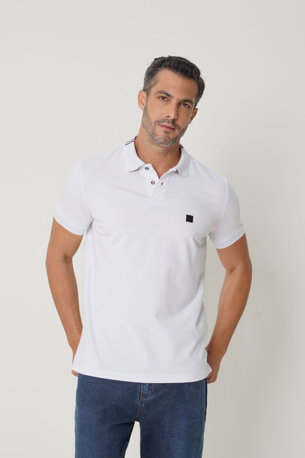 Polo Classic Masculina Acostamento Branco