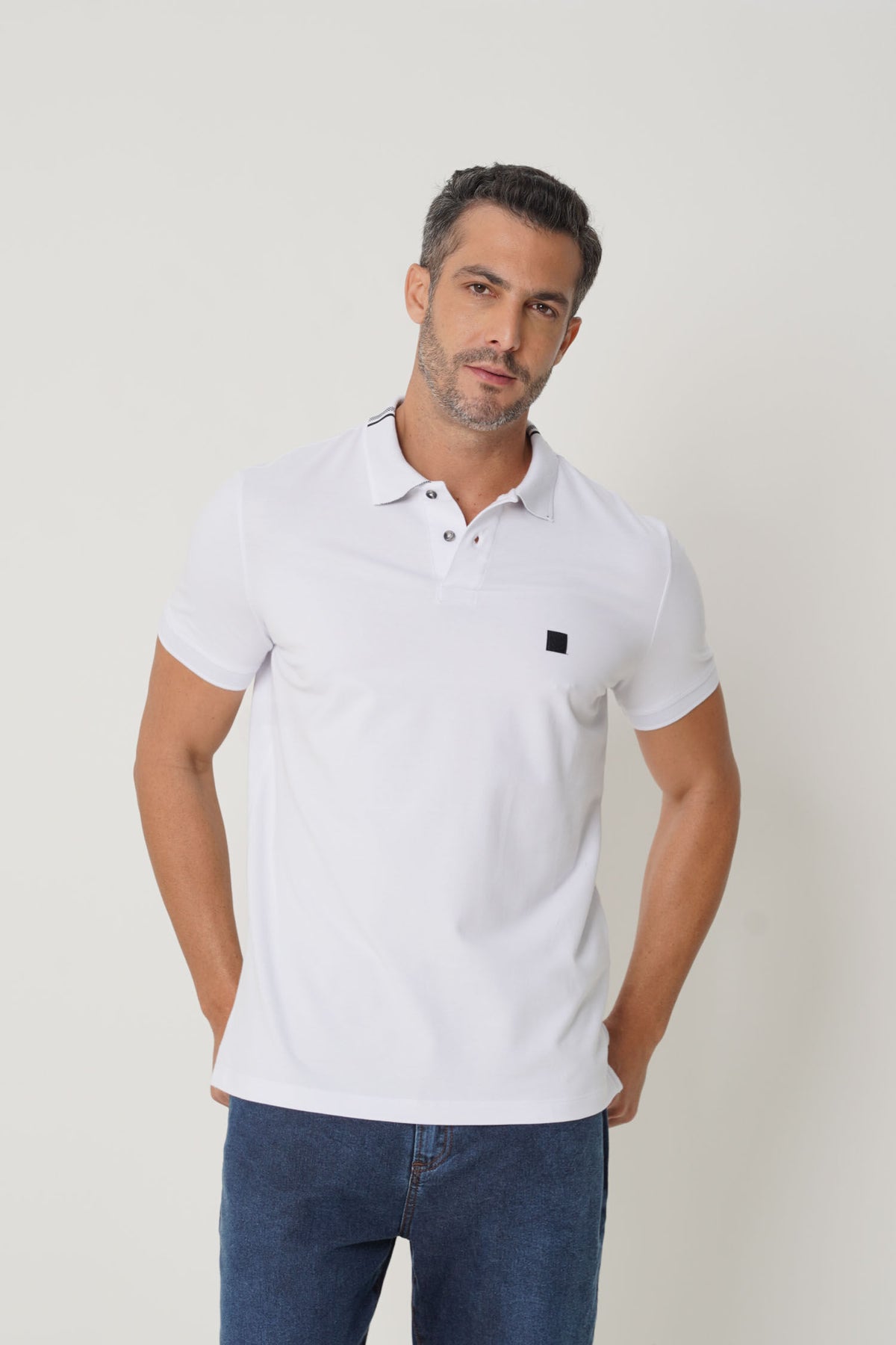 Polo Classic Masculina Acostamento Branco