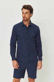 Camisa Slim Tech Manga Longa Masculina Acostamento Marinho