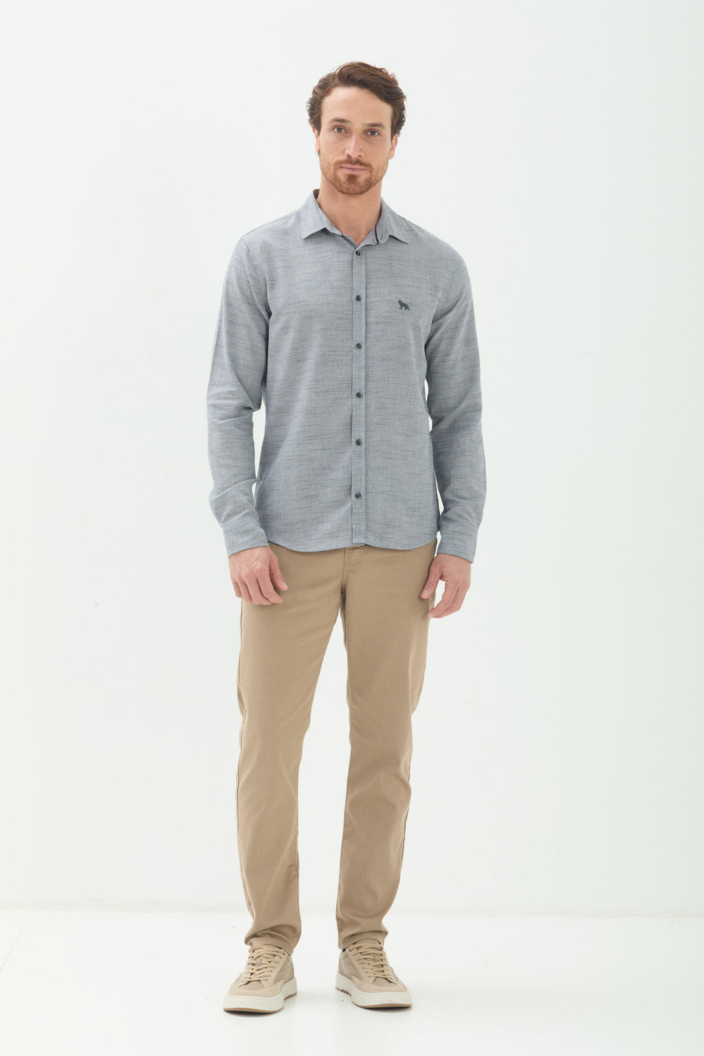 Camisa Manga Longa Casual Masculina Acostamento Mescla C/ Preto