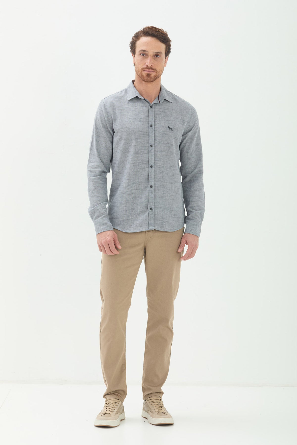 Camisa Manga Longa Casual Masculina Acostamento Mescla C/ Preto