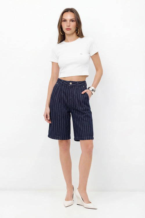 Bermuda Jeans Reta ACT Feminina Jeans Escuro
