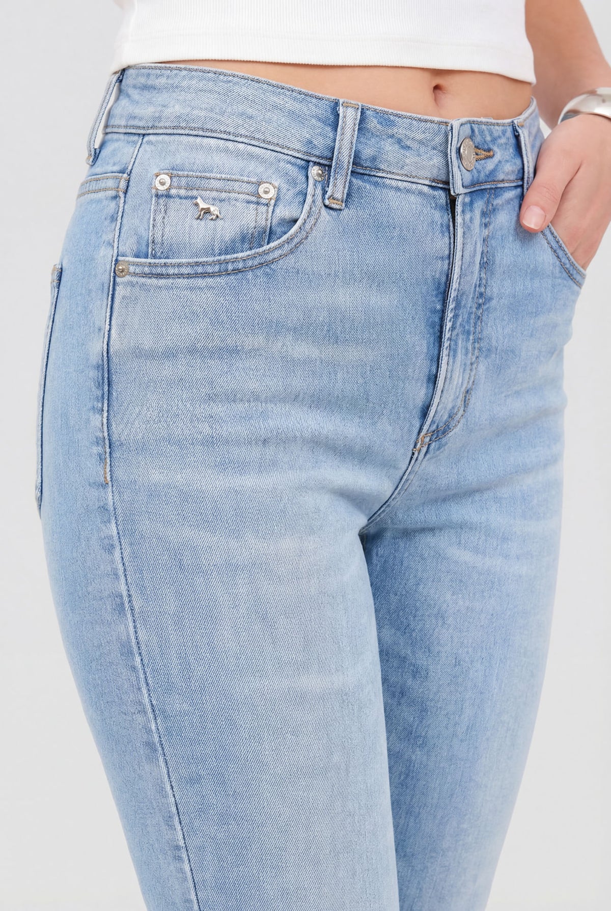 Calça Jeans Skinny Básica Cintura Alta ACT Feminina Jeans Claro