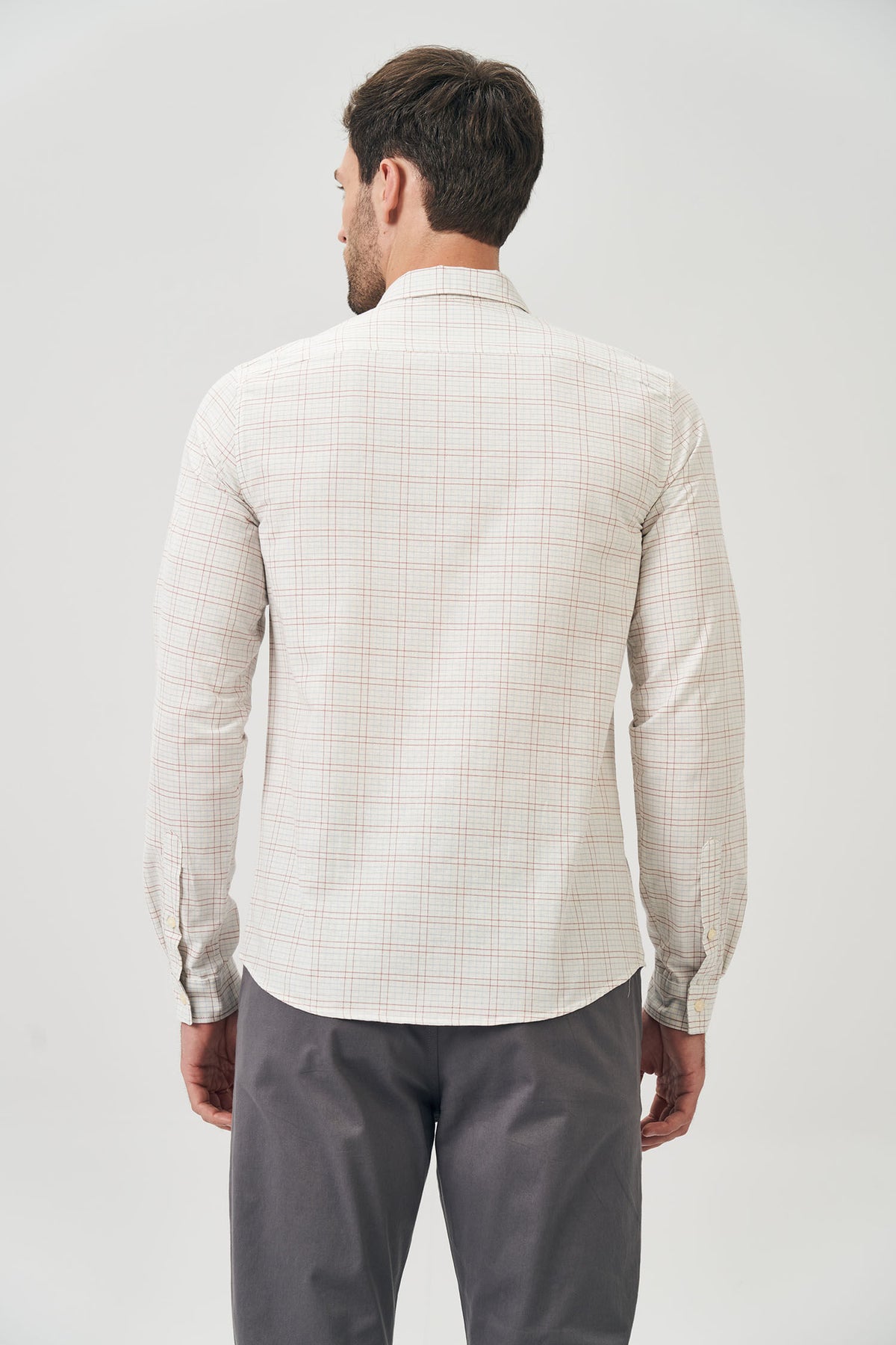 Camisa Manga Longa Xadrez Nature Masculina Acostamento Xadrez Off White C/ Azul E Rosa