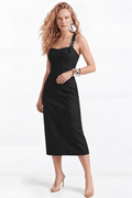 Vestido PU Midi Frente Única Com Fivela ACT Feminino Preto