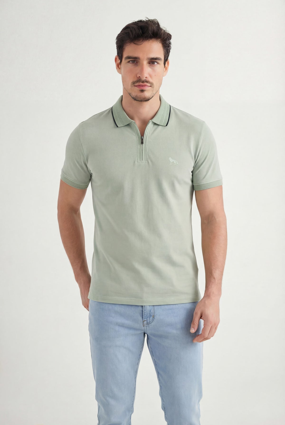 Polo Com Zíper Masculina Acostamento Verde Cidreira