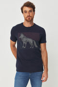 Camiseta Silk Frontal Lobo Masculino Acostamento Marinho