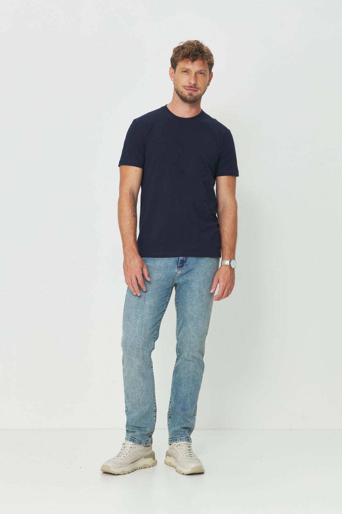 Camiseta Duo Lobo Masculina Acostamento Marinho