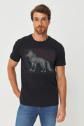 Camiseta Silk Frontal Lobo Masculino Acostamento Preto