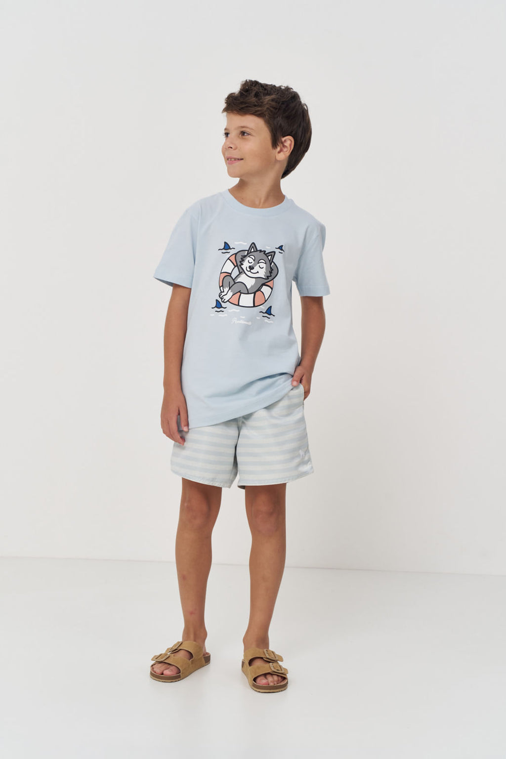 Camiseta Casual Lobo Menino Acostamento Next Azul Maresia
