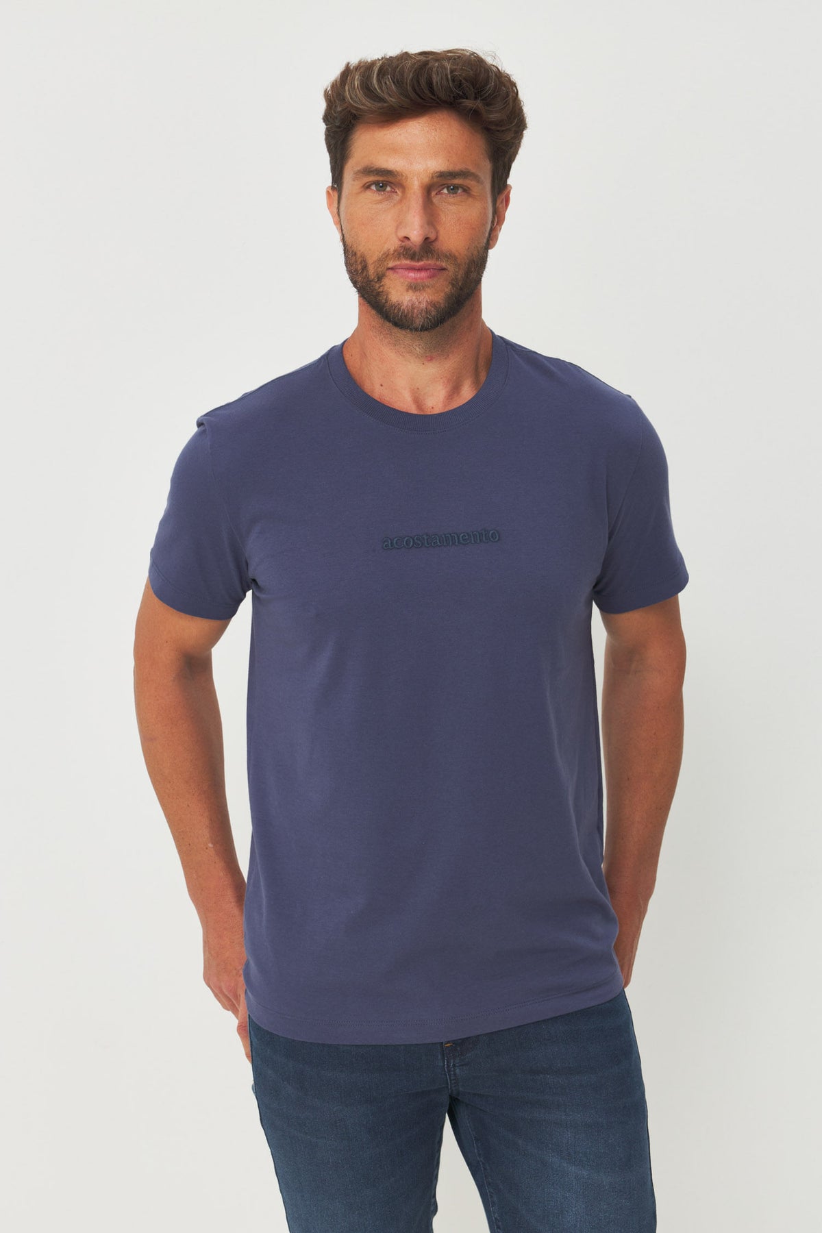 Camiseta Bordado Frontal Masculino Acostamento Azul Navy