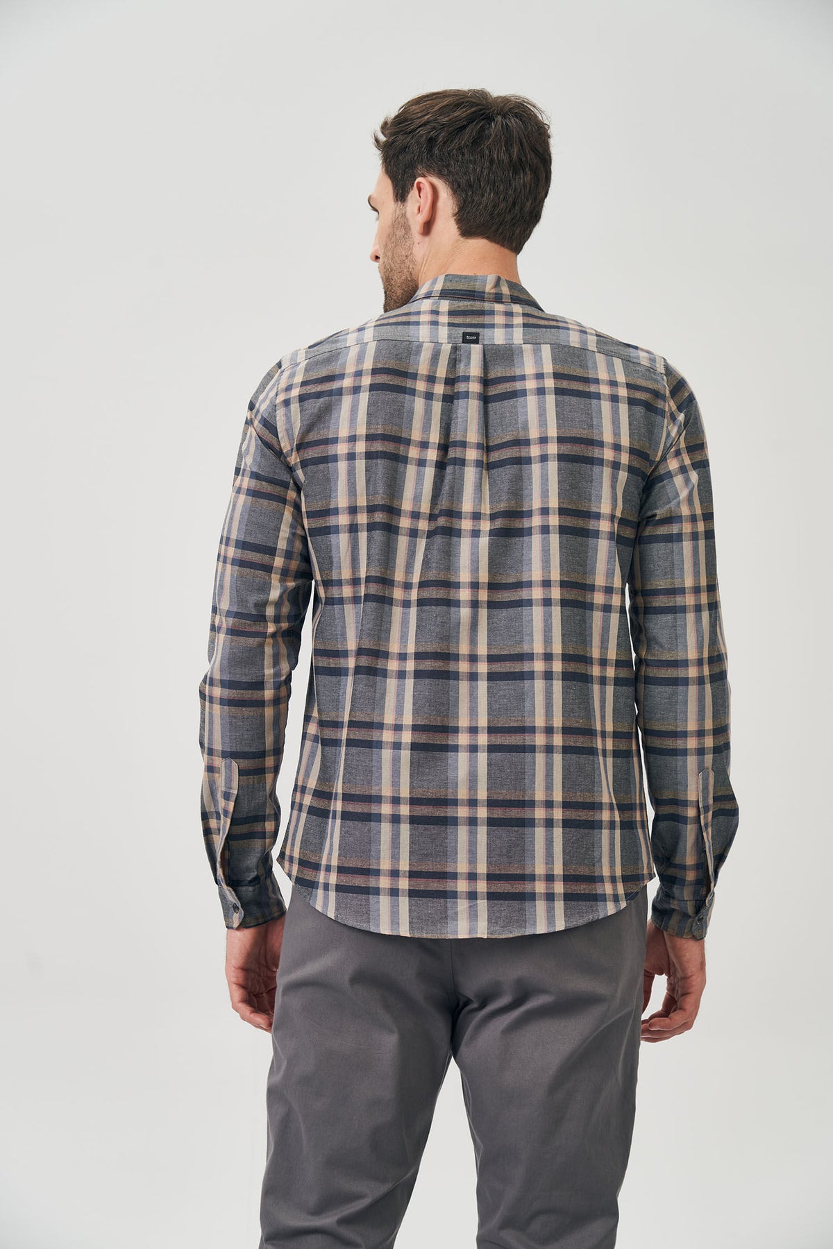 Camisa Xadrez Manga Longa Masculina Acostamento Xadrez Preto C/ Rosa E Azul