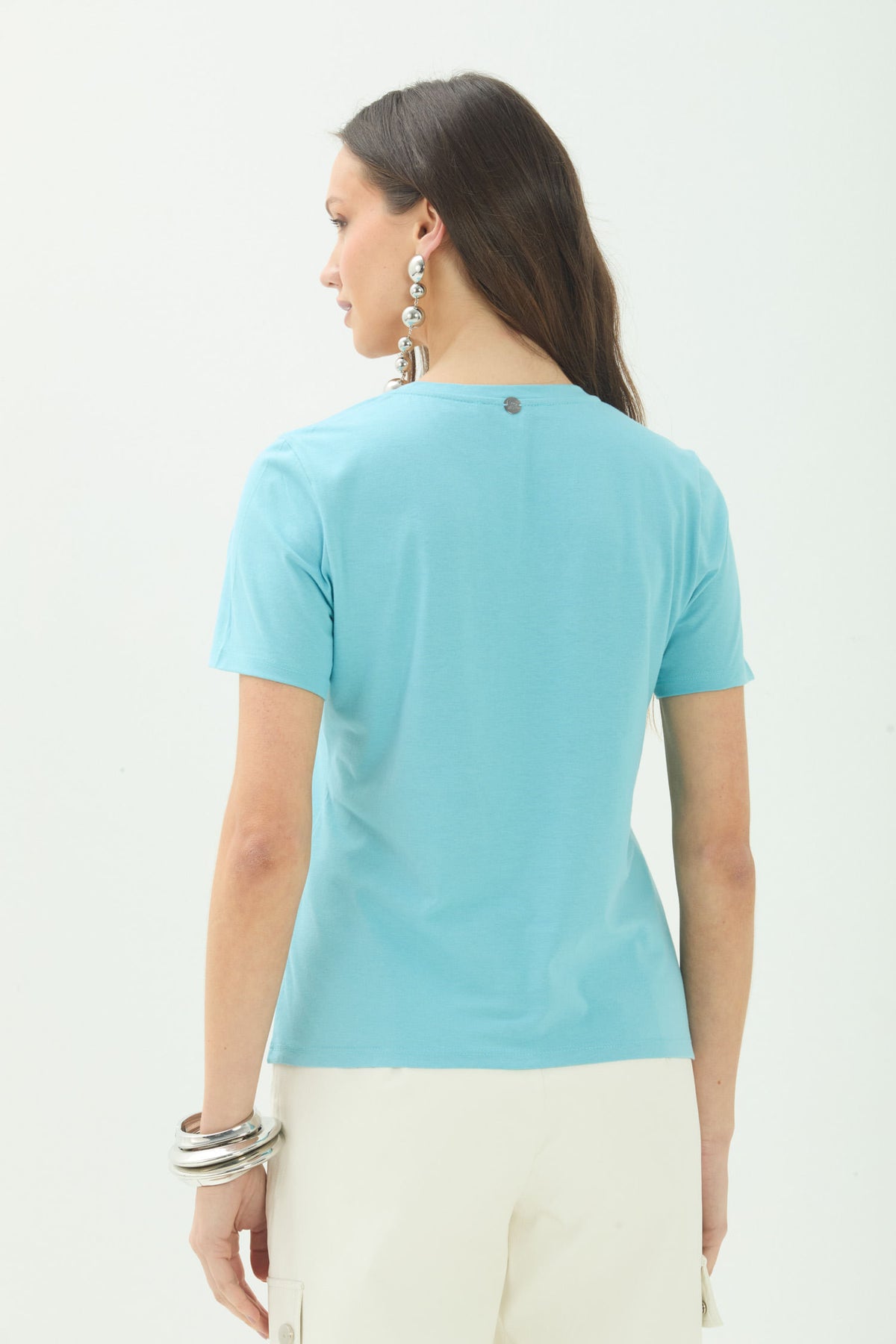 T-Shirt Básica Gola V ACT Feminina Misty Blue