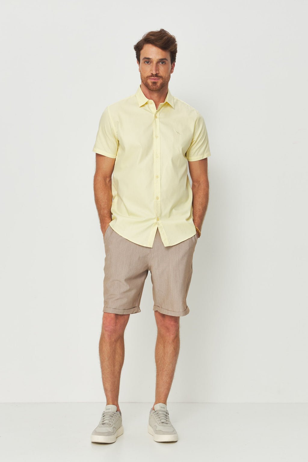 Camisa Manga Curta Cotton Masculina Acostamento Amarelo