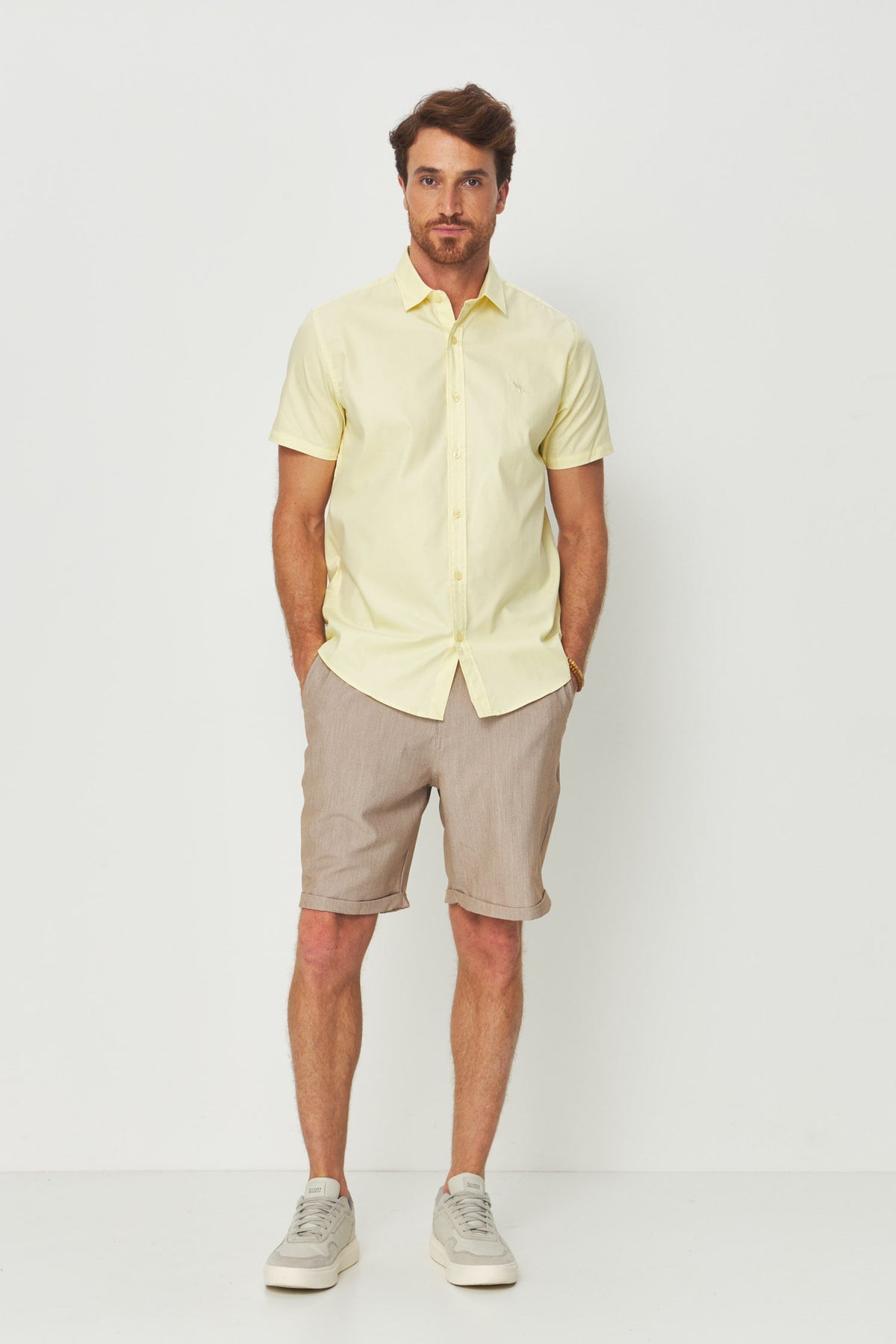 Camisa Manga Curta Cotton Masculina Acostamento Amarelo