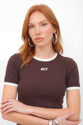 Blusa Canelada Manga Curta ACT Feminina Sand