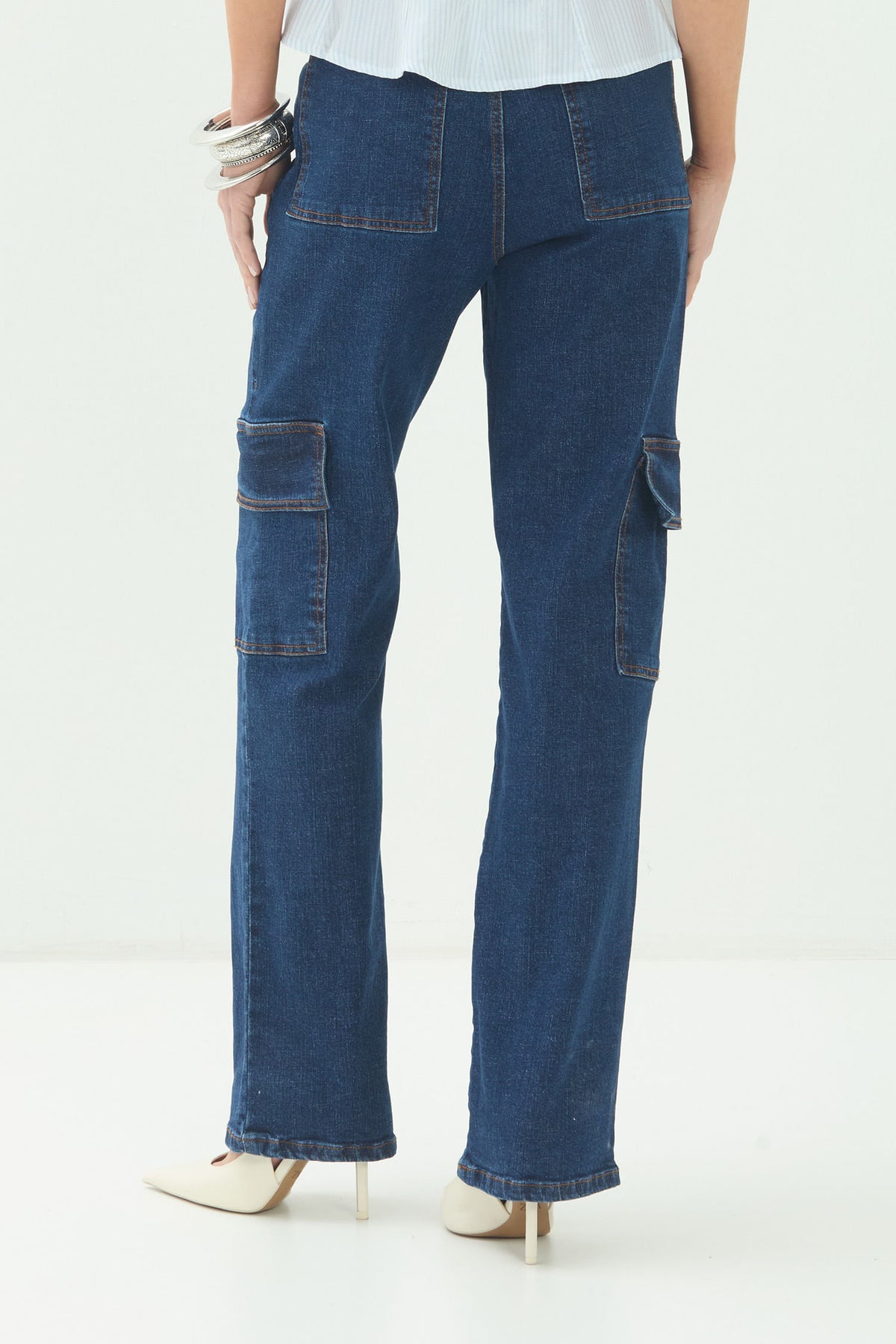 Calça Jeans Bolso Cargo ACT Feminina Jeans Escuro